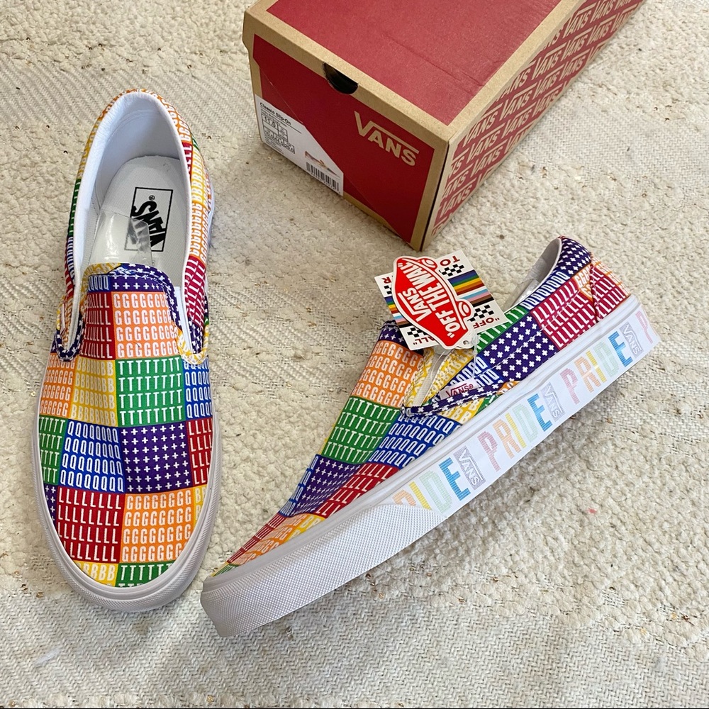 VANS Pride classic slip on multi color block/white sneakers NEW!